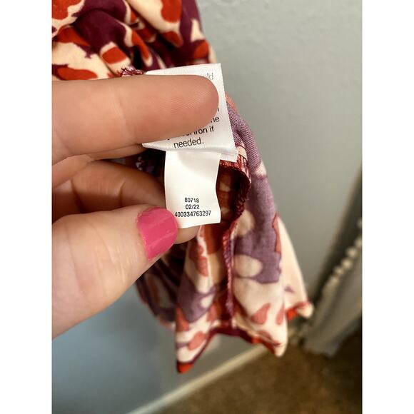 Nine West 2XL V Neck Sleeveless Dress Mini Orange White Maroon Floral Ruffle - Picture 5 of 6